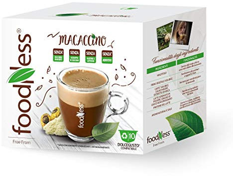 FoodNess - Cápsula de café compatible Dolce Gusto sin lactosa y gluten a base de café cacao y maca (6 cajas en tot. 60 cápsulas).