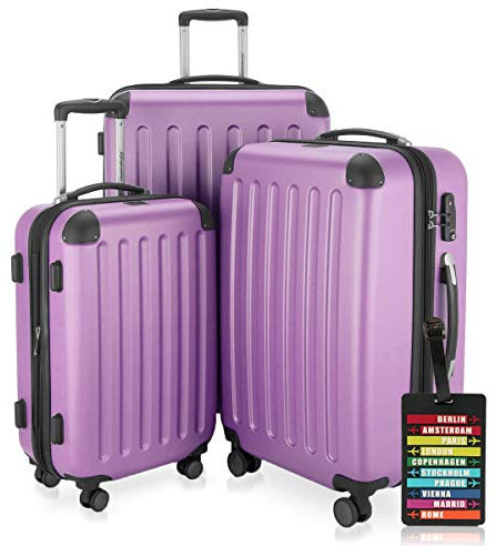 Hauptstadtkoffer - Spree - 3er Koffer-Set + Kofferanhänger - Handgepäck 55 cm, mittelgroßer Koffer 65 cm, großer Reisekoffer 75 cm, TSA, 4 Rollen, Flieder