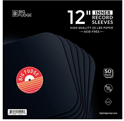 BIG FUDGE Vinyl Record Album Inner Sleeves - 12 inch x 50 pcs - Special Heavyweight & Acid-Free Black Edition - Slim Anti Static Records Sleeve for LP & Singles