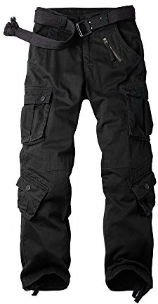 Aeslech Herren Cargohose Hose mit 8 Taschen Regular Fit Cargo Hose Baumwollhose Freizeithose Wanderhose Trekkinghose Outdoorhose für Männer Schwarz W32 - DE42
