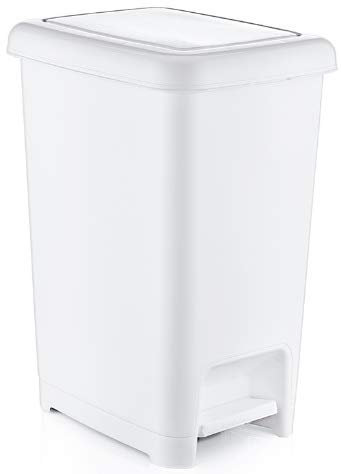 Muddy Hands Slim Plastic Foot Pedal Bin Home Bedroom Bathroom Kitchen Rubbish Recycling Waste Dustbin (White, 40 Litre)