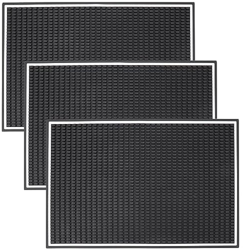 Jucoan 3 Pack Black Bar Mat, 45 x 30 x 1 cm Thicken Rubber Bar Serving Mat, Non Slip, Non-Toxic Dish Drying Mat, Countertop Spill Mats for Coffee Bar Kitchen