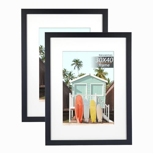 kennethan Bilderrahmen Schwarz 30x40cm 2er Set -mit Passepartout 21x30 cm (A4), Fotorahmen mit Acrylglas zum aufhängen