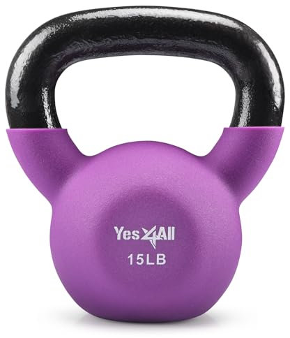Yes4All Neoprene Coated Kettlebell Weights, Strength Training Kettlebells (15Lb - Willowherb)