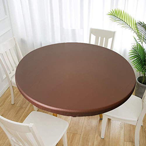 Cozomiz Elastische Tischdecke Gartentischdecke Rundtischdecke wasserdichte rutschfeste Abwischbar Schmutzabweisend Tischdecke Braun 90cm Runde Enge Passform