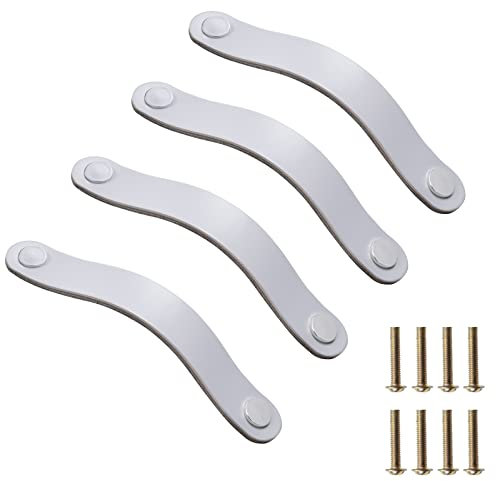 JeogYong Ledergriffe 4 Stück Schrankgriffe Möbelgriffe mit Schrauben Leder Griffe Möbel Schrankknöpfe Vintage Türgriffe für Schrank, Badschrank, Kommode, Schublade, Küchen (96 mm, Silber)