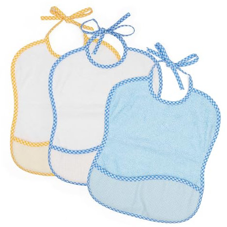 Ti TIN - 3er Pack Kreuzstich-Lätzchen 100% Baumwolle mit sehr weichem Griff | Farbe Blau, Maße 19x19 cm - Lätzchen aus Baumwollfrottee, leicht zu schließen.