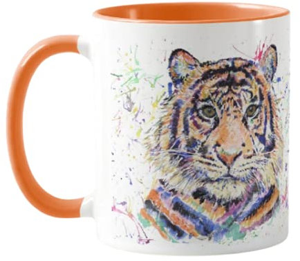 Vixar Tiger Watercolour Rainbow Art Coloured Mug Cup, Gift, Birthday, Work, Office, Christmas Tea Coffee (Orange)