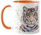 Vixar Tiger Watercolour Rainbow Art Coloured Mug Cup, Gift, Birthday, Work, Office, Christmas Tea Coffee (Orange)