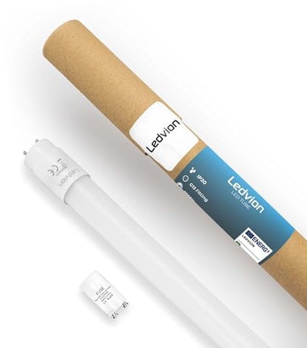 Ledvion - Tubo LED, 60CM, 7W, Neón, 6500K, 1120 Lúmenes, Luz Fría Homogénea para Techo