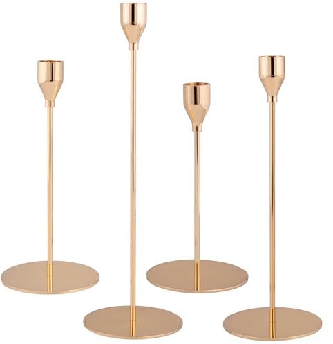 bremermann 4er-Set Kerzenhalter, Kerzenständer für Stabkerzen, Metall (Roségold)