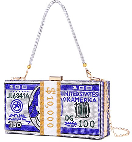 Covelin Dollar Clutch Geldbörse für Damen, Strass Abend Handtasche Geldbeutel, Königsblau