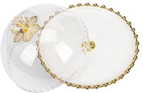Tortenteller mit Fuss und Glocke: Vintage Keramik Kuchenständer mit Glasglocke 10 Zoll Weiß Tortenständer Gebäck Dessert Kuchen Torte Abdeckung Restaurant Zuhause Party Ostern Hochzeit