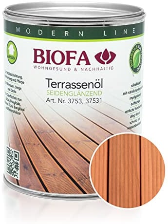 Biofa Terrassenöl farbig 37531 Pflegeöl für Holzterrassen und Terrassen-Dielen aus Holz – Öl aus natürlichen Rohstoffen - Außenbereich (1L, Douglasie)