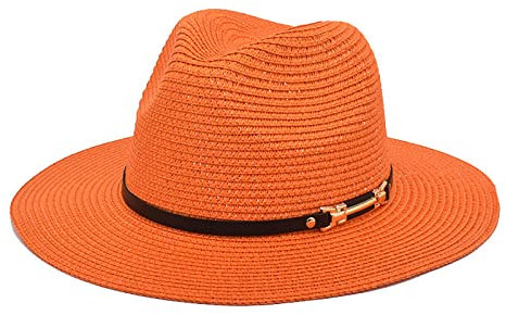 Orbgons Strohhut mit großer Krempe, Panama-Jazzhut, Fedora, Damen, Strand, Reise, Sonnenhut, Fischerhut Sommerhut Fischerhut (Orange, One Size)