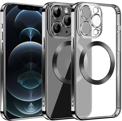 S. Dawezo Clear Magnetic Case for iPhone 12 Pro Max, Compatible with MagSafe Wireless Charging, Military Protection, Scratch Resistant, Shock Slim Transparent Black