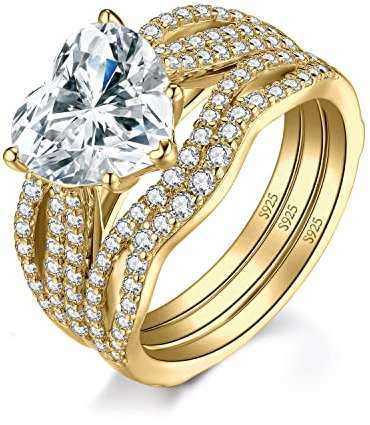 JewelryPalace Liebe Herz 3ct Zirkonia Solitär Ring Damen, Verlobungsringe Silber 925 Promise Ring Frauen, Hochzeitsring Trauring Simulierter Diamant Vorsteckring Band, Ringe Set Schmuck Vergoldet 57