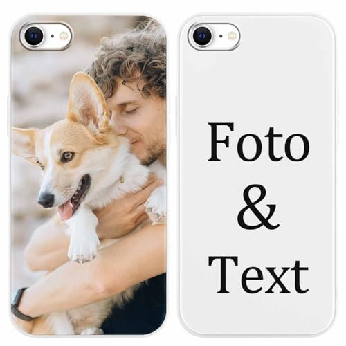 Yoedge Personalisierte Handyhülle für iPhone SE 2022/SE 2020/7/ 8 Hülle Personalisiert 4,7,Weiß Hülle mit Eigenem Foto Bedrucken Bild Text Individuelle Schutzhülle Selbst Gestalten für iPhone 7