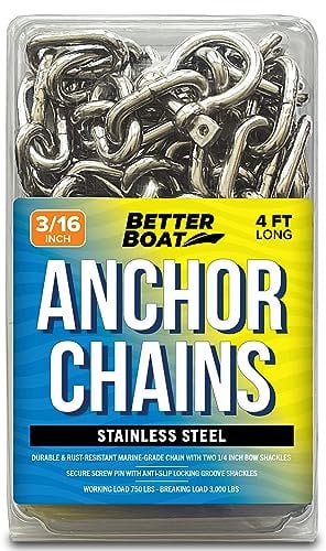 Stainless Steel Anchor Chain, Marine Grade Boat Accessories with Double Shackle Link Ends, 4 Ft Length, 3/16 Width for Boats