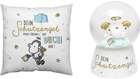 Sheepworld Deko-Set Schutzengel | Zierkissen + Schneekugel | Geschenk Schutzengel, Kommunion, Taufe, Firmung, Konfirmation | 47239 + 47241