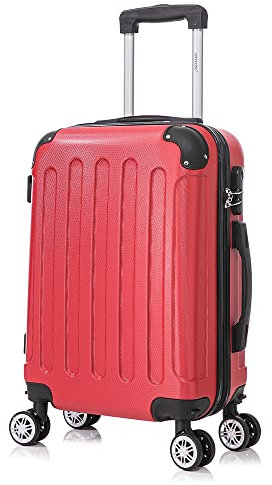 RAYKONG Maleta Cabina ABS 55x40x20cm (40L) - Trolley pequeña Equipaje de Mano - 4 Ruedas Dobles Giratorias 360ª - Rojo