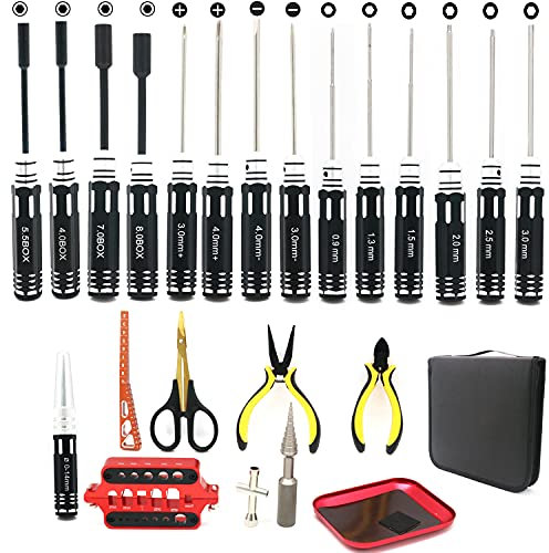 RC Tool Kit 23 in 1 Screwdriver Set Pliers - RC Hex Driver Set RC Tools - Hex Nut Driver Set Wrench Key Driver Tool for Quadcopter RC Car Multi-Axis FPV Racing Drone Traxxas Helicopter (23)