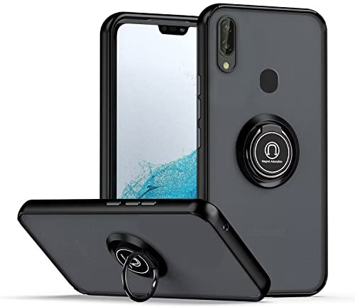 JIEZUIMEI Durchscheinende Handyhülle für Huawei P20 lite Hülle, Ultradünne Stoßfeste Case Matte Harte PC Zurück Cover und Weich Schlank TPU Bumper Schutzhülle mit Ring Ständer Schwarz