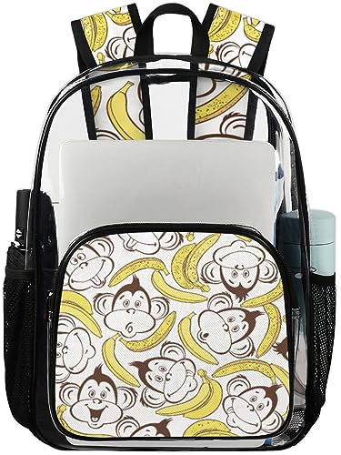 Yzrwebo Affenmuster, strapazierfähiger, transparenter Rucksack, Obst, Banane, groß, durchsichtig, PVC, transparenter Rucksack, transparente Tasche für Damen und Herren, Sicherheit, Stadion, Arbeit,