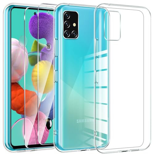Kokio für Samsung Galaxy A51 4G Hülle mit 2 Stück Schutzfolie,Silikon Transparent Handyhülle,Anti-Drop, Anti-Scratch, Ultra dünn,Weiches TPU Case Glasklar Schutzhülle für Samsung A51 4G