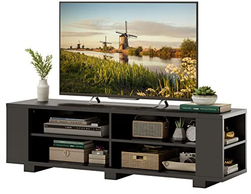 COSTWAY Mobile Porta TV per TV Fino a 65 Pollici, Mobile TV a 3 Livelli con 4 Scomparti Aperti, 4 Vani Laterali, Fori per Cavi, Stile Moderno, 150 x 39 x 45 cm (nero)