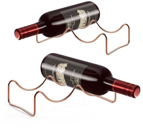 TONLEA Weinregal für 2 Flaschen, Weinaufbewahrung, Metall-Weinhalter, Tassen- und Wasserflaschen-Organizer für Schrank, Speisekammer, 2 Stück, Roségold