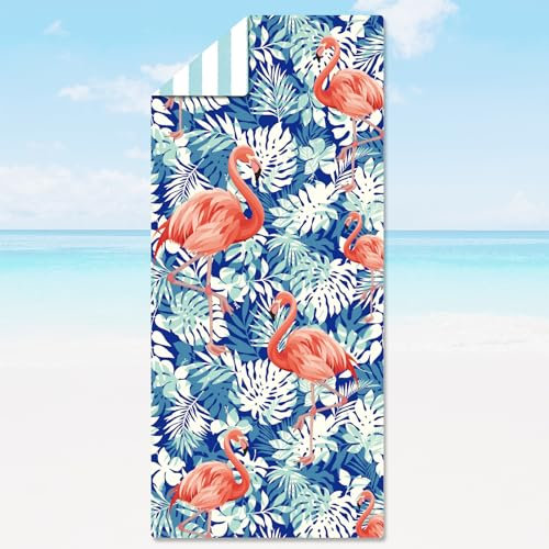 yumcute Serviette de plage XXL - En microfibre - Grande serviette de bain - Avec motif - Pour sport, voyage, plage, sauna - Flamant rose - 180 x 80 cm