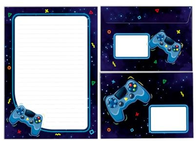 Briefpapier-Set Briefblock mit Umschlag für Jungen Jungs Kinder Game Kindermotiv Notizblock liniert (Block A5 mit 25 Blätter + 15 Umschläge)