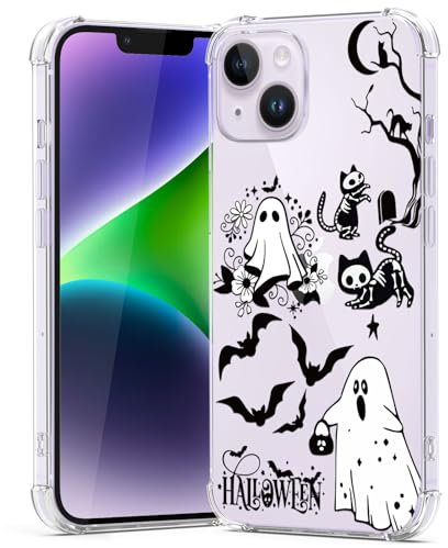BEIMEITU Clear Halloween Case for iPhone 14 Plus,Cute Ghost Pattern Case Cover Soft Thin Protective Slim Bumper Cover Boys Girls Phone Case for iPhone 14 Plus-Halloween Ghost