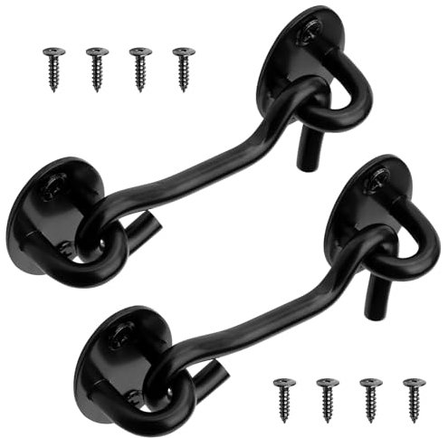 Haken- und Ösenriegel für Tür, 7,6 cm, schwarz, Scheunentürschloss, robuster Edelstahl, Türriegel für Schiebetür, Schrank, Fenster, Schlafzimmer, Badezimmer, 2 Stück