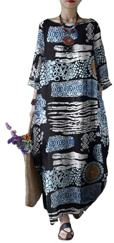 Celmia Women's Solid Maxi Dresses Short Sleeve Loose Fit Long Kaftan Dress A-Ethnic Blue XX-Large