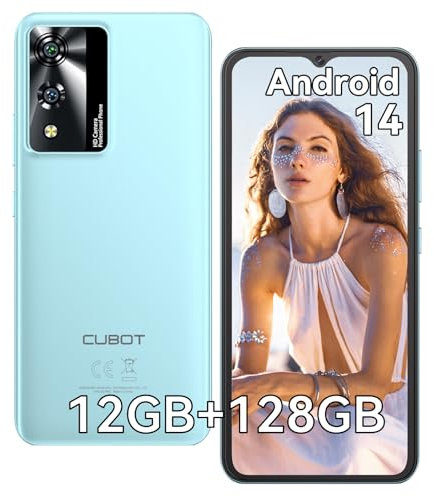 CUBOT A10 Handy Ohne Vertrag, 12GB + 128GB / 1TB erweiterbar, Android 14 Smartphone, 6.56 Zoll Display, 5100mAh Akku 48MP Hauptkamera Octa Core Prozessor Dual 4G SIM, OTG, Face ID, GPS Blau