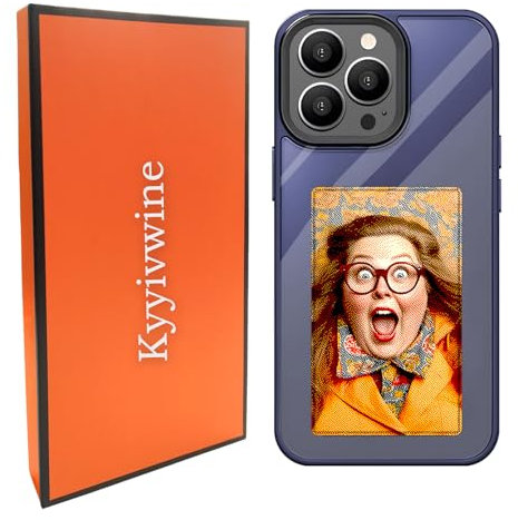 Kyyivwine Smart-Tintenbildschirm-Handyhülle, DIY-Display-Bild,Personalisierte Hülle für iPhone 15 Pro Max,Handyhülle Selber Gestalten,iPhone Display Handyhülle,TPU -Material Handyhülle NFC,Blau