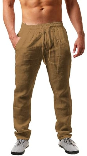 NEMXCE Leinenhose Herren Lang Leichte Sommerhose Herren Loose Fit Freizeithose mit Taschen Kordelzug für Urlaub Strand Yoga Alltag