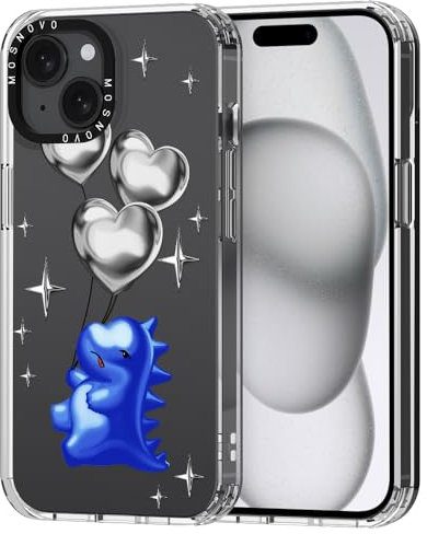 MOSNOVO Case for iPhone 15, [Buffertech 6.6ft Military-Grade Drop Protection] [Anti Peel Off Tech] Clear TPU Bumper Phone Case Cover Design - Balloonasaurus
