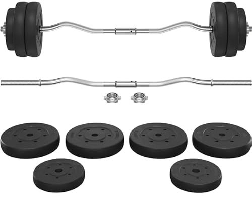 Yaheetech Ensemble d’haltère 30 kg Kit Barre de Musculation Exercices de Fitness Curl EZ 120 cm Barre Longue, Gym, Fitness
