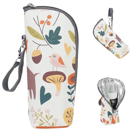 Cumnvulnt Insulated Baby Bottle Bag, Portable Insulated Bottle Bag with Rope, Baby Bottle Warmer Bag Travel Thermal Bags for Bottles, Waterproof Baby Bottle Bag Baby Bottle Cooler Bag (Animal World)