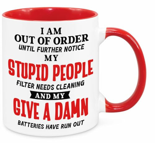 Cherish Charlie Designs I'm Out of Order Mug - Birthday Christmas Funny Present Novelty Gift for Mum Dad Friend Sister Brother Grandparents Gift for Him Her Secret Santa Funny Quotes Coffee Mug (Red)