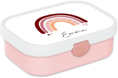 Mepal Personalisierte Brotdose mit Namen - Bento Lunchbox für Kinder - Regenbogen - Geeignet für bis zu 4 Butterbrote - BPA-frei & Spülmaschinenfest - 750 ml - Hellrosa