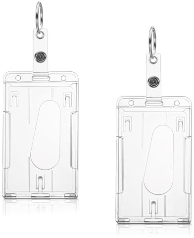 Hard Plastic Badge Holder ID Card Badge Holder with Keyring Vertical Clear Badge Holders with Easy Access Thumb Slot Card Case for Office Hospital Driver Passe