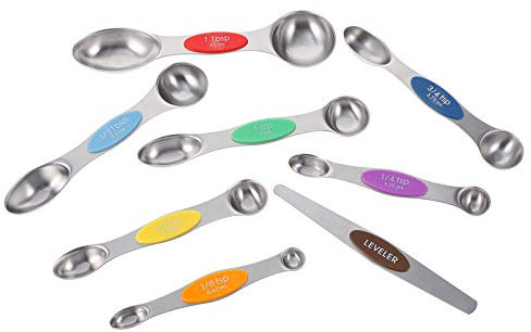 PRETYZOOM Attrezzo Da Cucina Per La Cottura 8 Pezzi Kit Di Cucchiai Dosatori in Acciaio Inossidabile Manico Magnetico Doppia Testa Facile Da Pulire E Trasportare