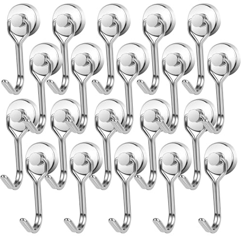 Lot de 20 crochets magnétiques de 16 mm, en néodyme, crochets magnétiques extra forts, rotatifs, aimants puissants pour cuisine, chambre à coucher, gadgets, armoires, bureau, réfrigérateurs, barbecue