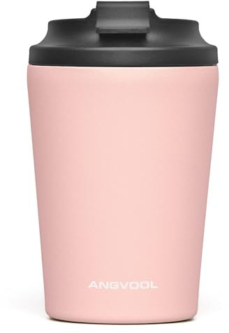 ANGVOOL Insulated Coffee Cup Travel Mug for Hot Drinks, Leakproof Stainless Steel Thermal Flask for Tea (Pink, 350ml)