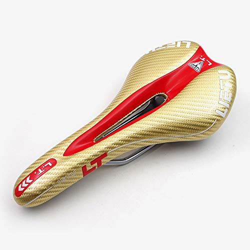 GBZIJIE Sattel,Sattel Fahrrad Fahrradsattel MTB Mountainbike Kohlefaser-Sattelstraßenkissen(Gold RED)