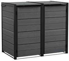 Keter Hideaway Bin Storage Unit | Fits 2 x 240L Wheelie Bins | Evotech Wood-Look Finish | Weatherproof & Maintenance-Free | Steel & Aluminium Frame | Expandable with Add-On Units